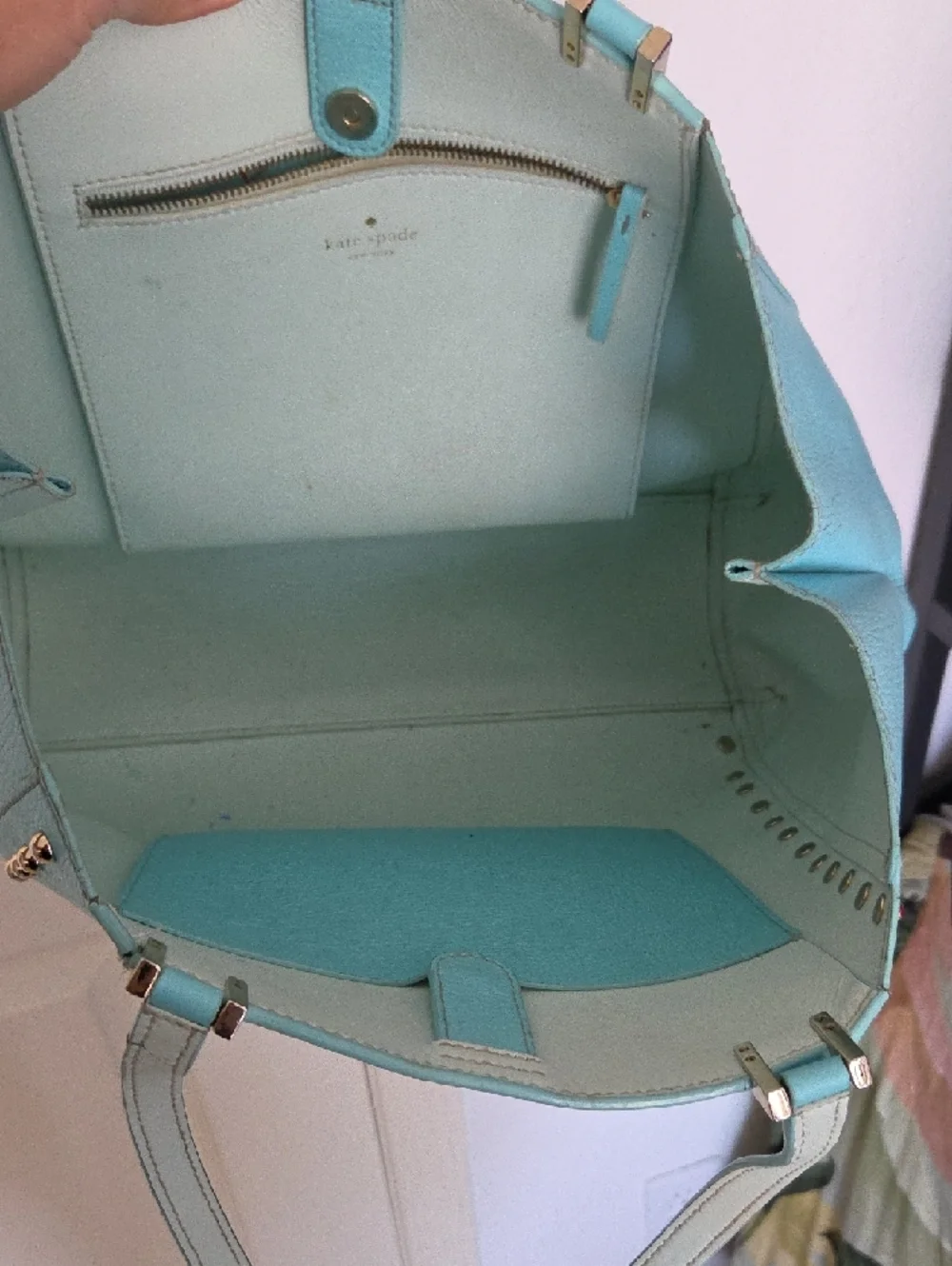 kate spade aqua studded leather tote